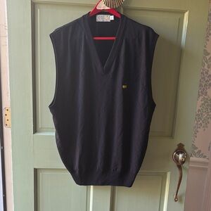 Masters Black V-Neck Diamond Knit Sweater Vest with Yellow Logo